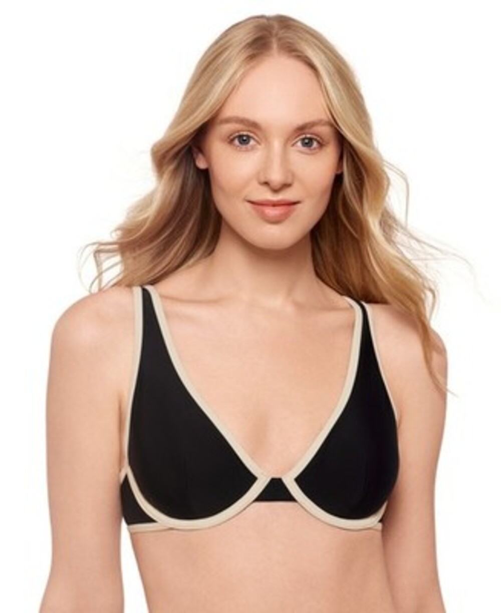 Salt + Cove Plunge Underwire Bikini Top Juniors S Black/White Back Clasp Closure